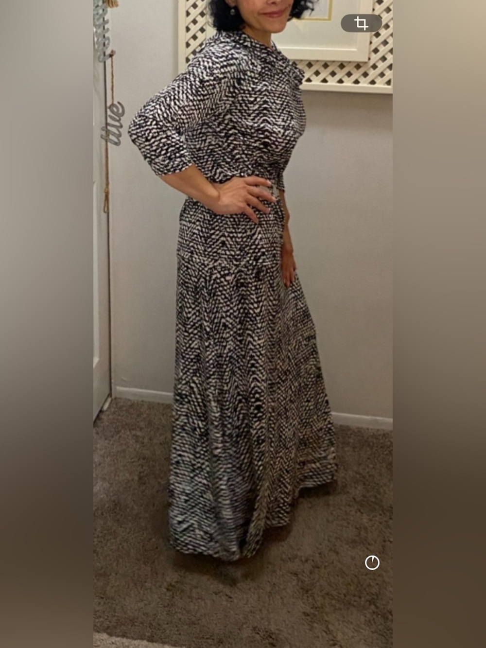 Kasper Black and White Patterned Maxi Skirt Set Size Medium